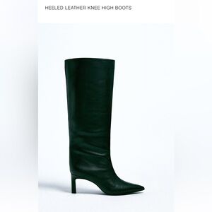 Zara Low Heeled Leather Knee-High Boots, Size 41/10